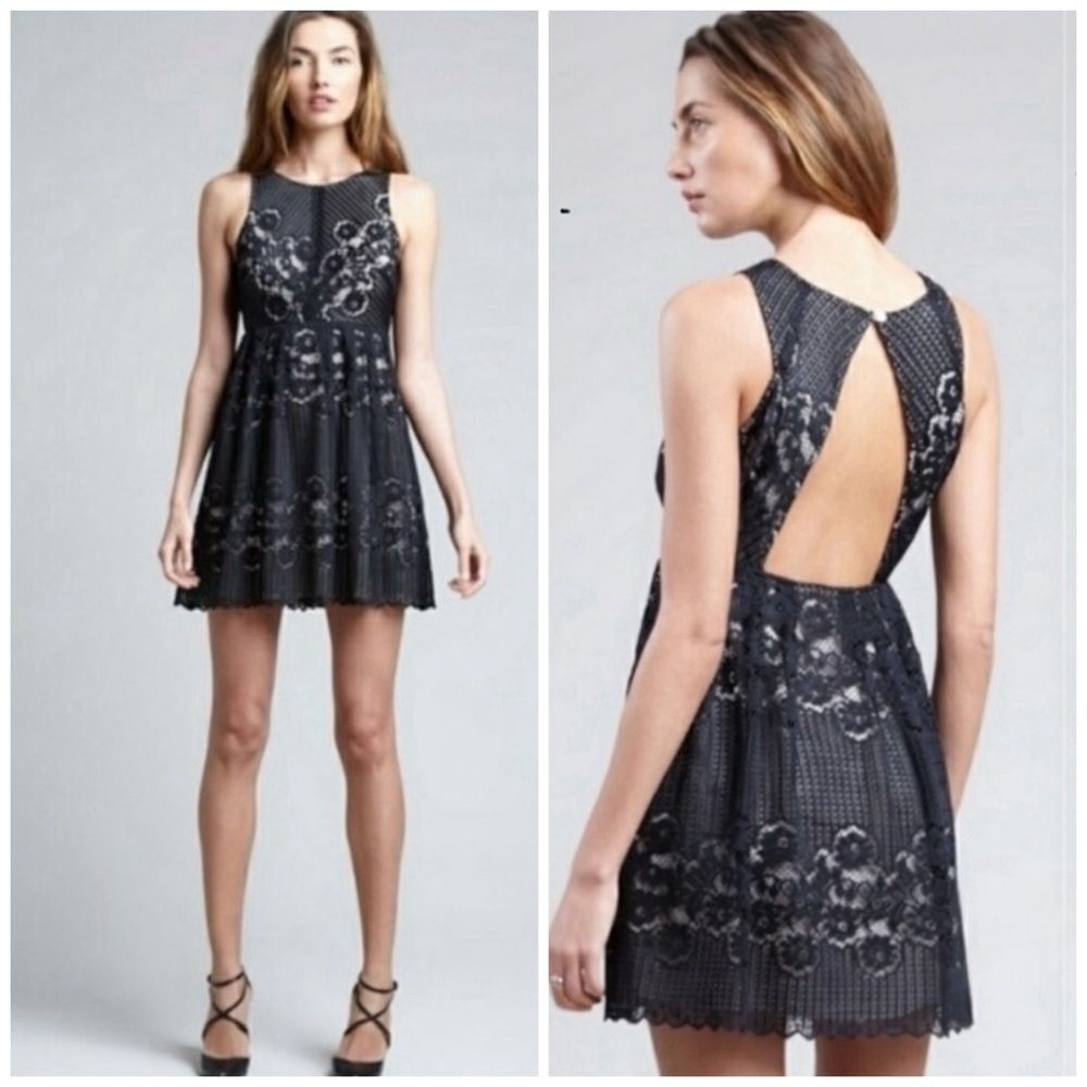 Free People Black Lace Overlay Lined Rocco Dress 0
